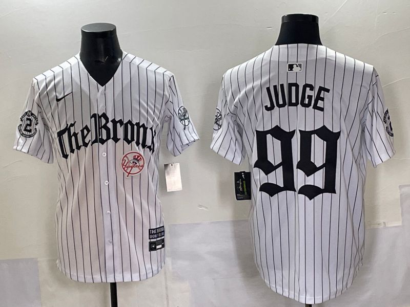 Men 2025 New York Yankees #99 Judge White Stripe Five generations Joint Name Nike MLB Jersey style 010